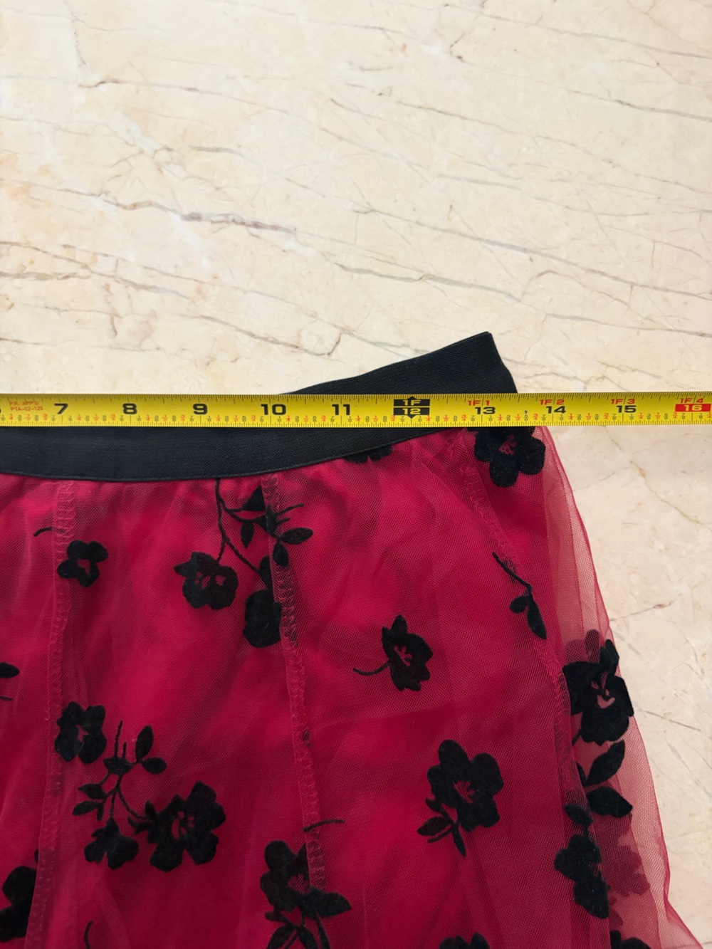 Chicwish Red Tulle Skirt with Black Floral Appliqué - Picture 6 of 8